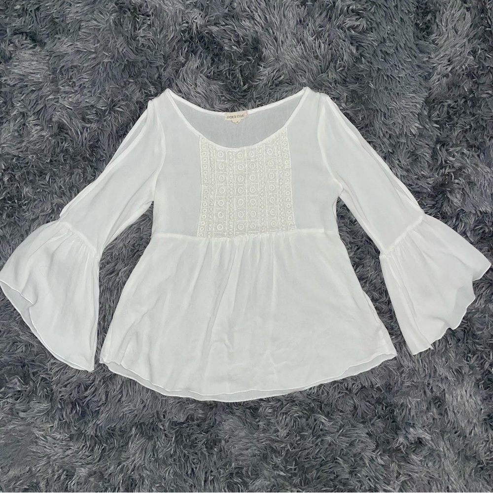 Peach Royal White Lace Detail Top